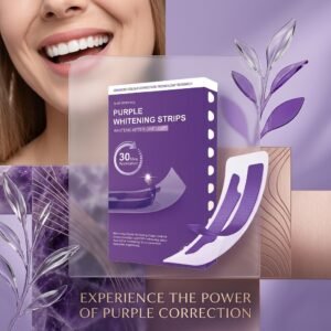 Purple Color-Correcting Teeth Whitening Strips – Peroxide-Free Stain Removal & Instant Smile