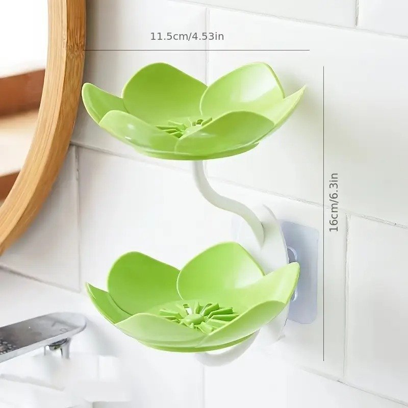 Multicolor Lotus Flower Soap Holder, Double Layer Wall-Mounted, No-Drill with Drainage, (Random Color) - Image 3