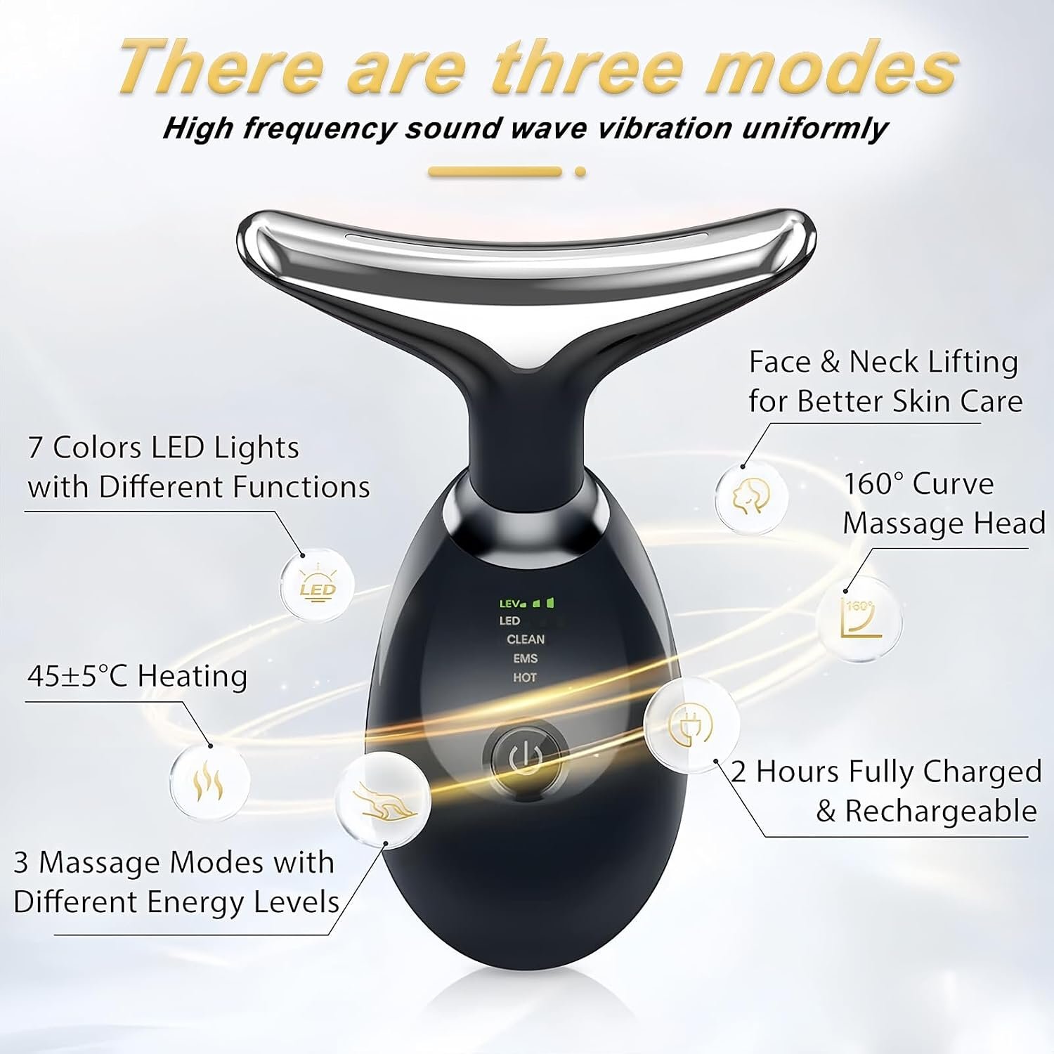 Vegena Face Massager Against Wrinkles, Face Beauty Device, Electric Face Massager Anti-Wrinkle with 3 Modes 45°C Anti-Wrinkle Face Device Skin Tightening Ems Face Care Device Anti-Wrinkle - Image 4