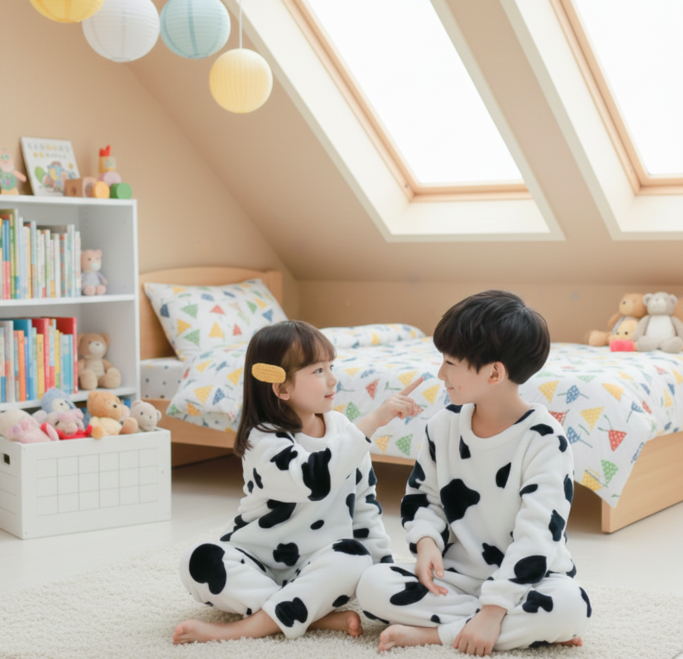 Kids Ultra-Soft Fleece Cow Print Pajamas – Winter Set - Image 2