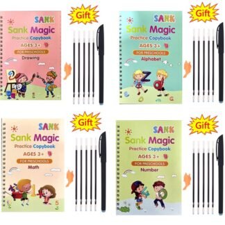 Pack Of 4 Pcs With 5 Refill Copybooks Pen Magic Copy Book Free Wiping Children's Kid Writing Sticker Practice Copybook For Calligraphy