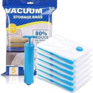 5-Pack Vacuum Storage Bags with Hand Pump – Space-Saving Compression Bags for Bedding & Clothes
