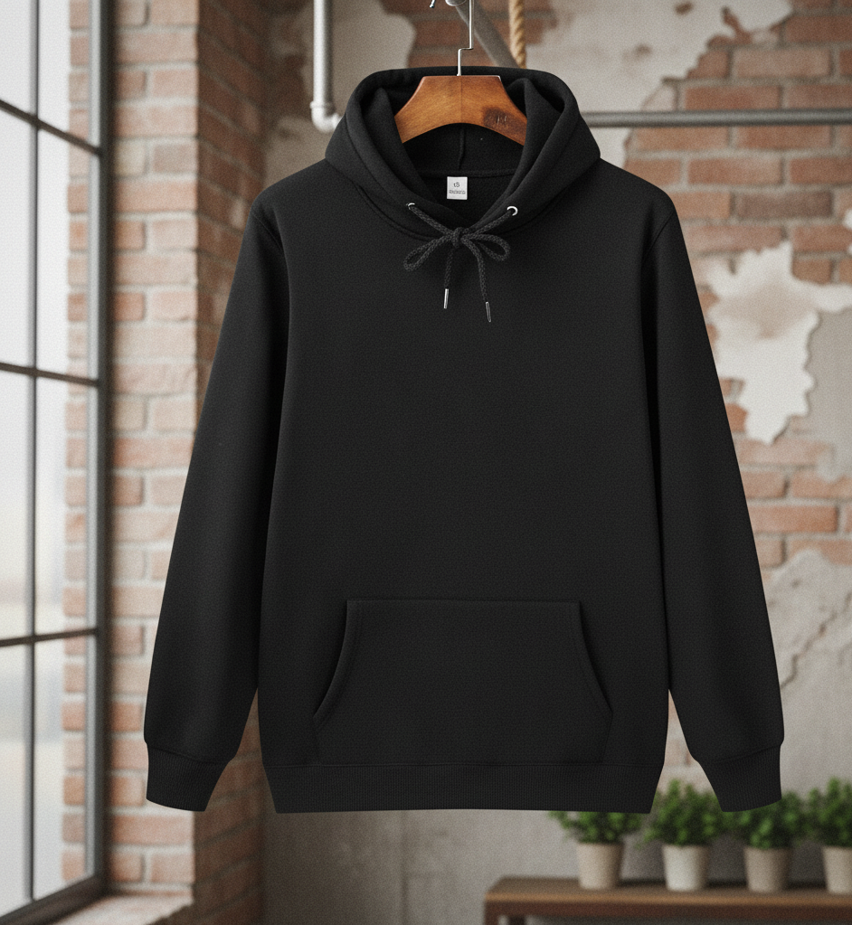 Black Polyester Hoodie – Warm & Soft Unisex (M / L / XL)