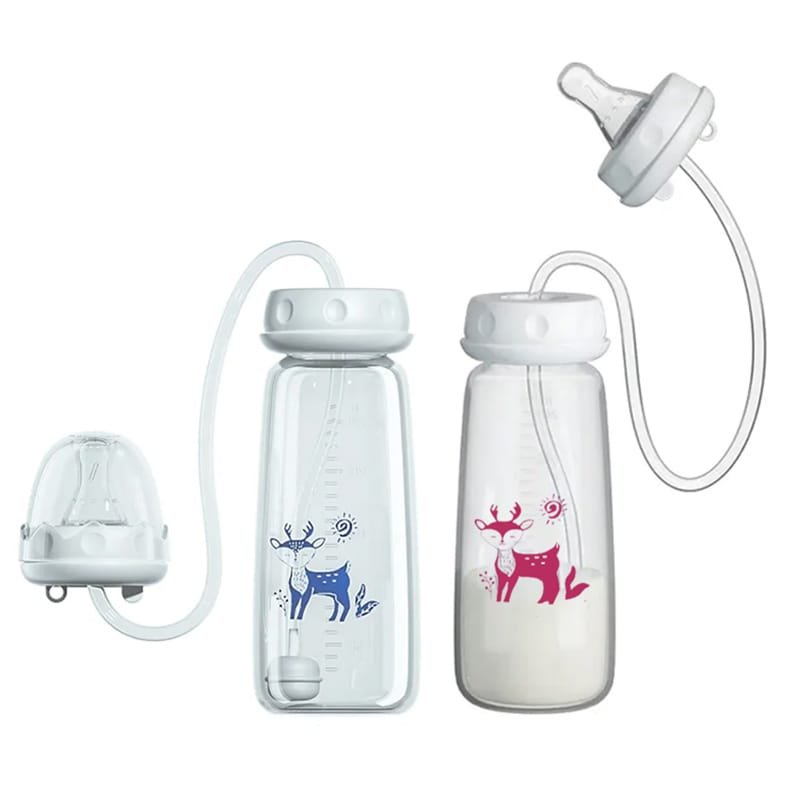Handsfree Baby Feeding Bottle 240ml with Silicone Tube & Nipple | BPA-Free | Random Color - Image 3