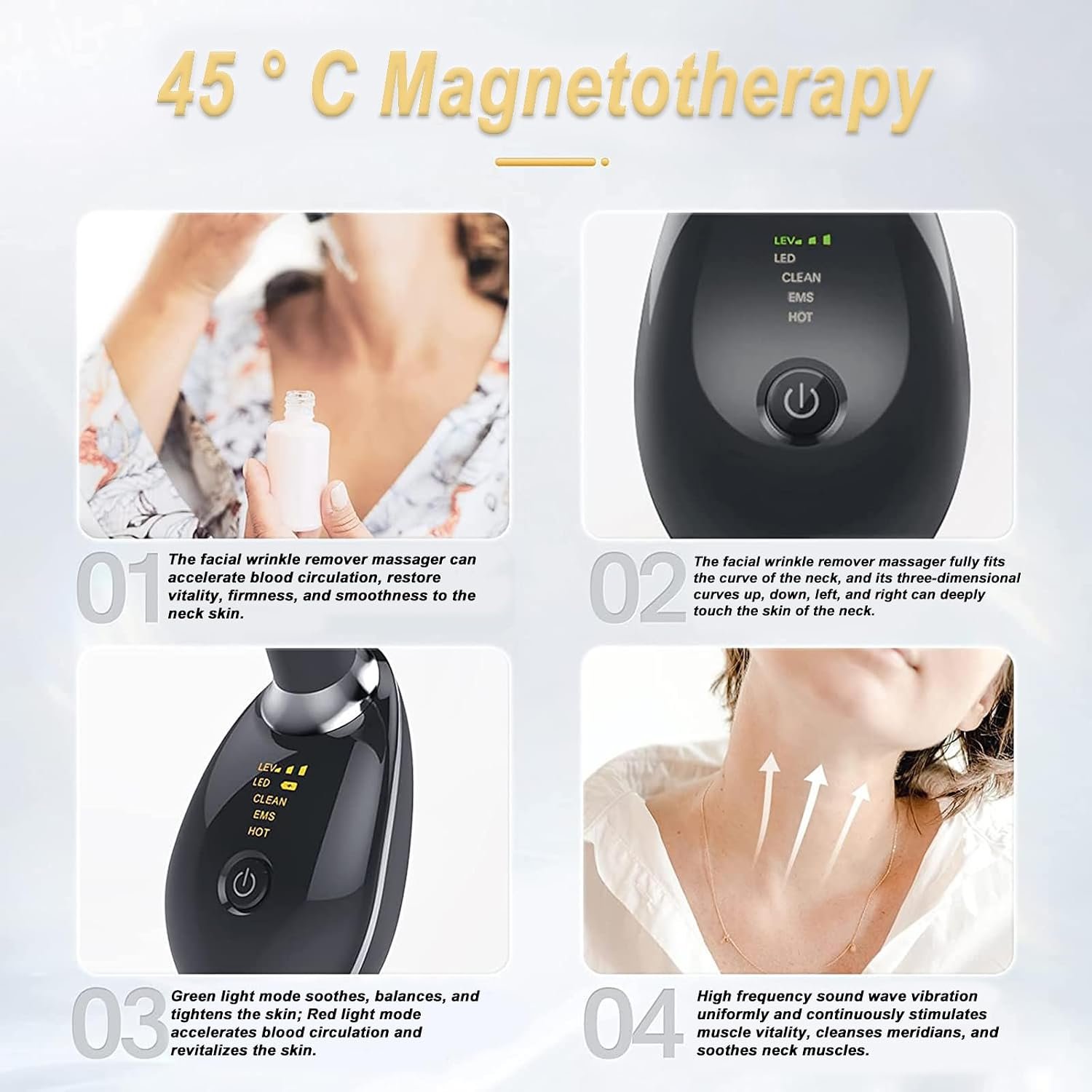 Vegena Face Massager Against Wrinkles, Face Beauty Device, Electric Face Massager Anti-Wrinkle with 3 Modes 45°C Anti-Wrinkle Face Device Skin Tightening Ems Face Care Device Anti-Wrinkle - Image 3