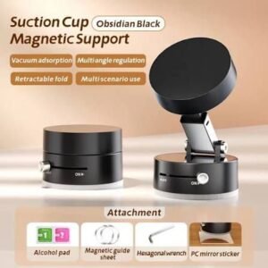 Premium Suction Cup Magnetic Support Holder – Obsidian Black Multi-Angle Retractable Folding
