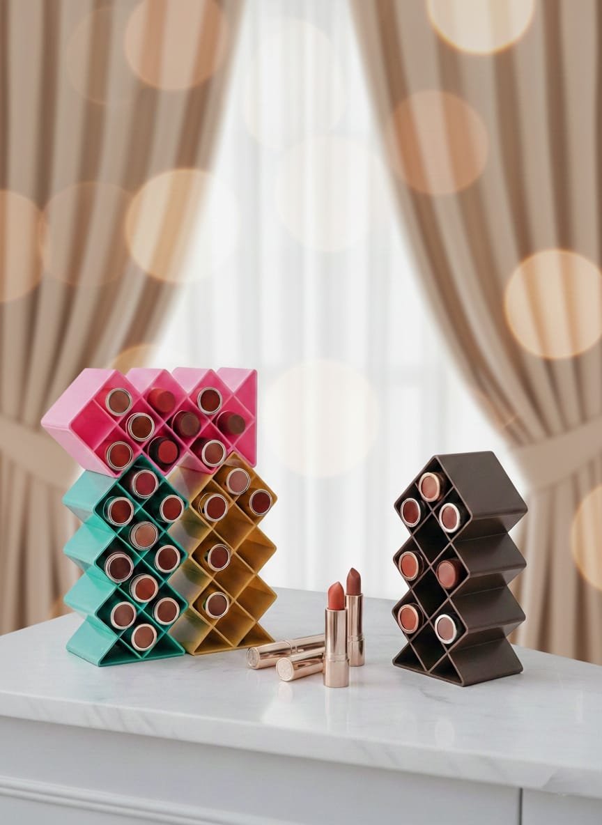 Plastic 10 Grid Lipstick Organizer with Storage Box – Makeup Holder for Lipsticks & Cosmetics (Random Color) - Image 2