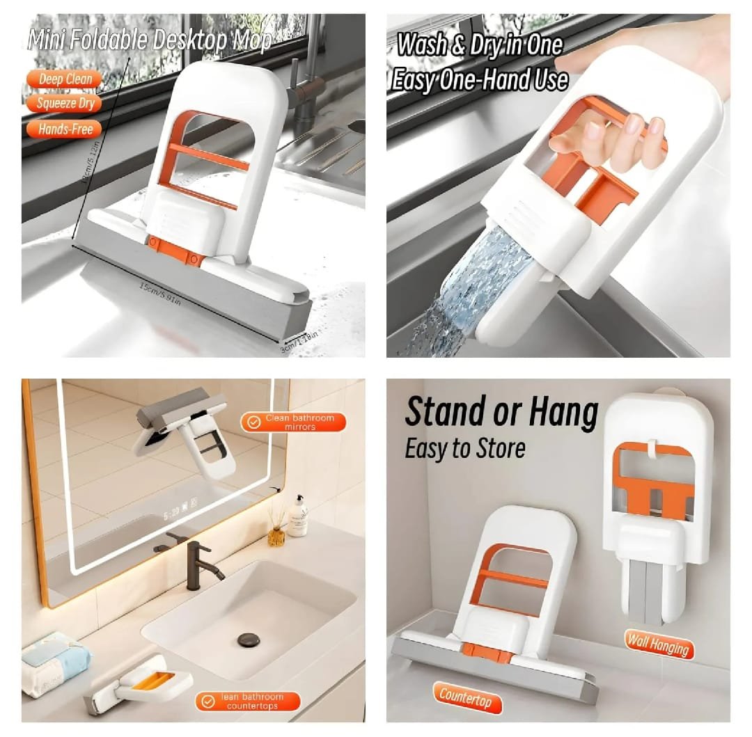 Foldable Mini Mop | Portable Desktop Wet & Dry Cleaning Mop | Self‑Squeezing - Image 3