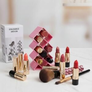 Plastic 10 Grid Lipstick Organizer with Storage Box – Makeup Holder for Lipsticks & Cosmetics (Random Color)
