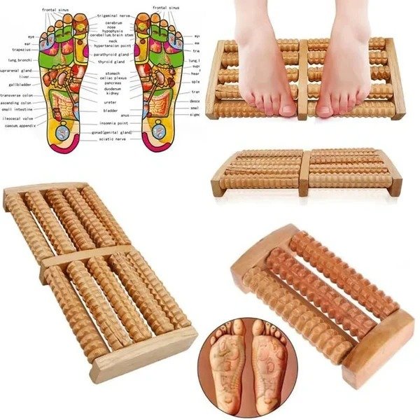 Traditional Wooden Roller Foot Massager Durable Natural Wood Design For Relaxation Stress - Image 3