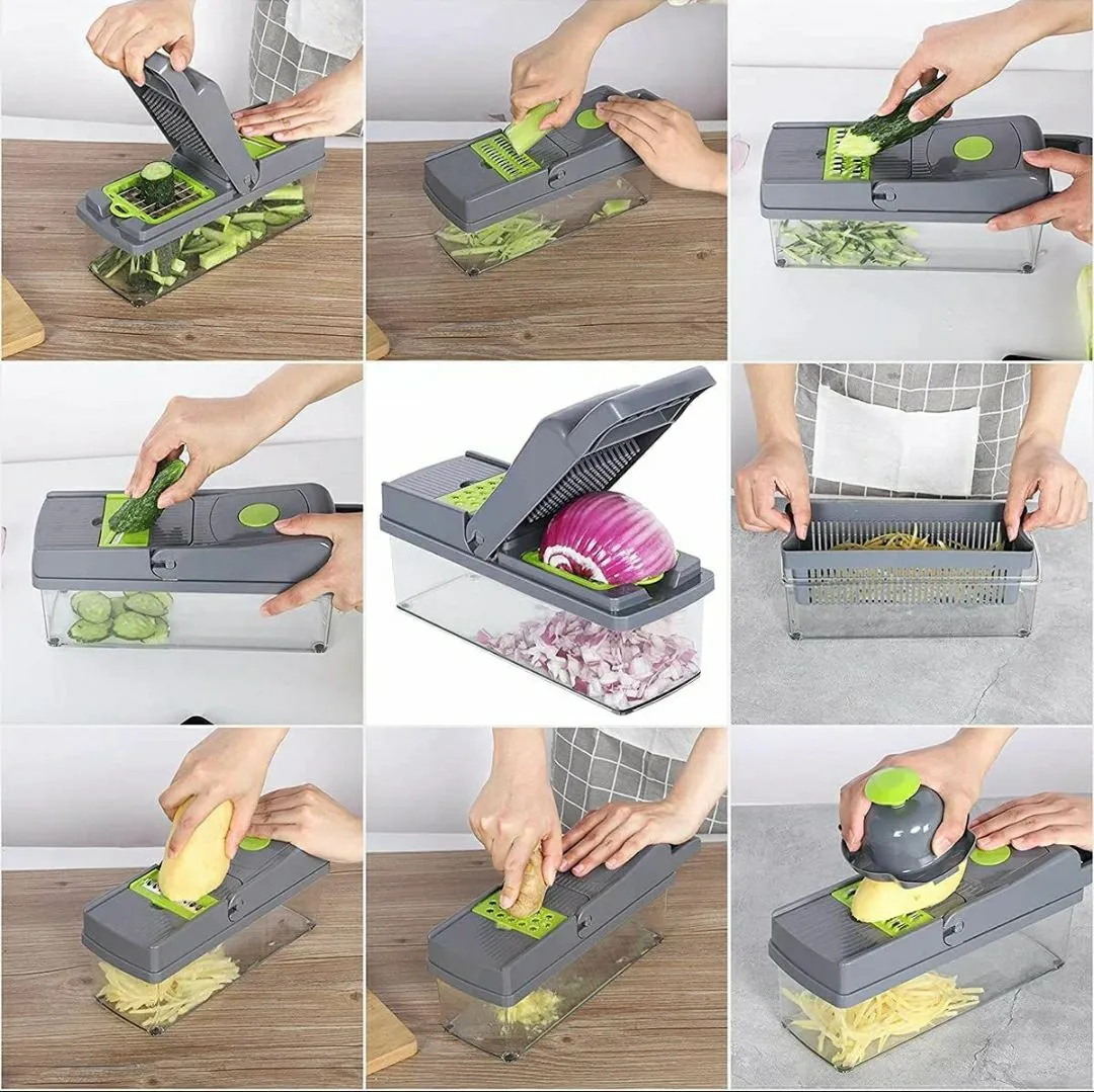 16-In-1 Multifunctional Vegetable Chopper & Slicer With Colander Basket And Storage Container – Heavy-Duty Food Cutter & Dicer For Onion, Potato, Carrot, Garlic & More - Image 4