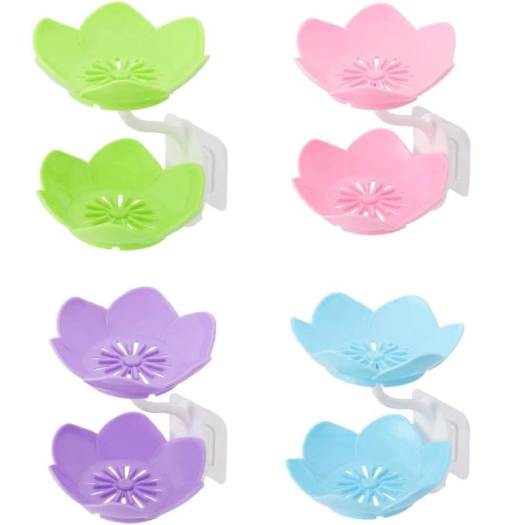 Multicolor Lotus Flower Soap Holder, Double Layer Wall-Mounted, No-Drill with Drainage, (Random Color) - Image 6