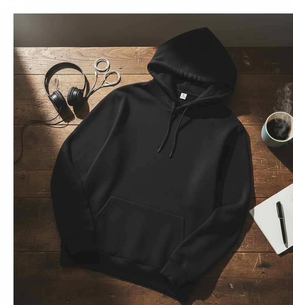 Black Polyester Hoodie – Warm & Soft Unisex (M / L / XL) - Image 3