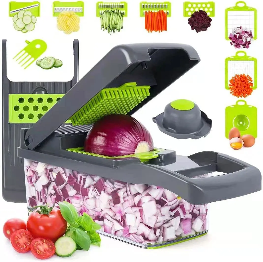 16-In-1 Multifunctional Vegetable Chopper & Slicer With Colander Basket And Storage Container – Heavy-Duty Food Cutter & Dicer For Onion, Potato, Carrot, Garlic & More - Image 6