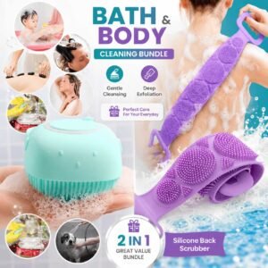 Silicone Bath Brush And Silicone Back Scrubber Care Bundle For Deep Cleansing And Gentle Body (Random Color)
