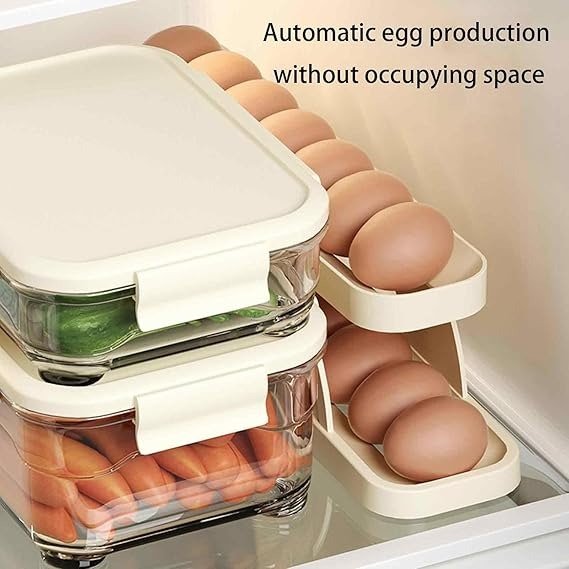 15 Egg Storage Box Rolling Design Space Saving PP Refrigerator Organizer Multi Layer Egg Holder (Random Color) - Image 4