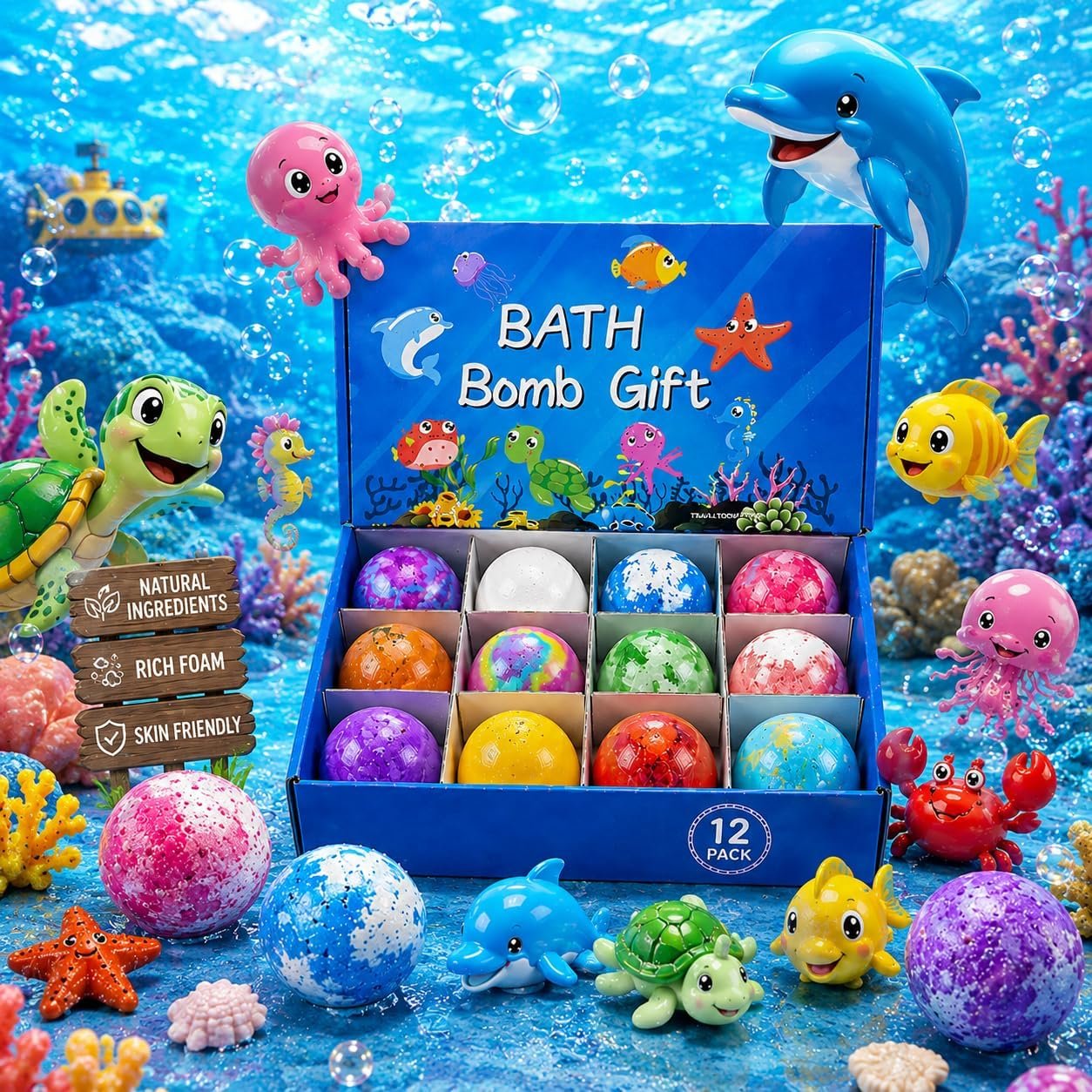 1pcs Bath Bombs for Kids Gift Set, Colorful Bath Bomb with Surprise Gift Inside, Ocean Theme - Image 3