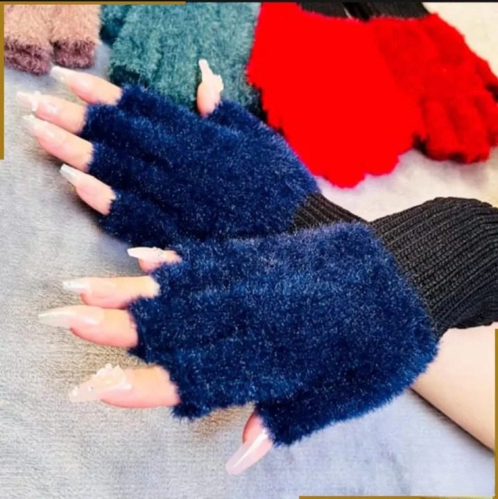Women's Winter Plush Half-Finger Gloves – 1 Pair - Image 5