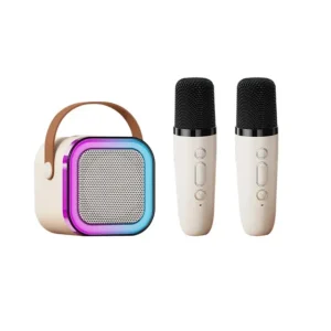 Mini Portable Karaoke Bluetooth Speaker with 2 Mike Audio Integrated Microphone Home Karaoke (Random Color)