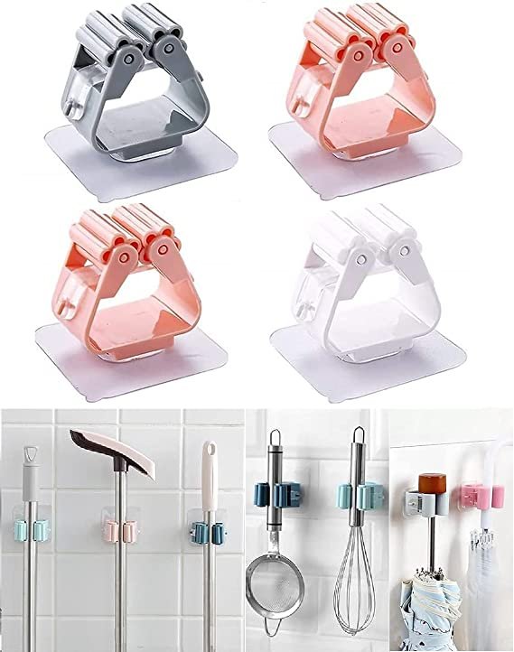 Pack of 3 Mop and Broom Self Adhesive Holder Wall Mount Magic Hanger Organizer Cleaning Tools (Random Color) - Image 3
