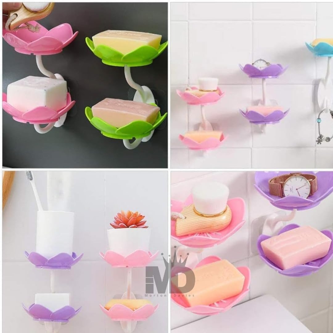 Multicolor Lotus Flower Soap Holder, Double Layer Wall-Mounted, No-Drill with Drainage, (Random Color) - Image 8