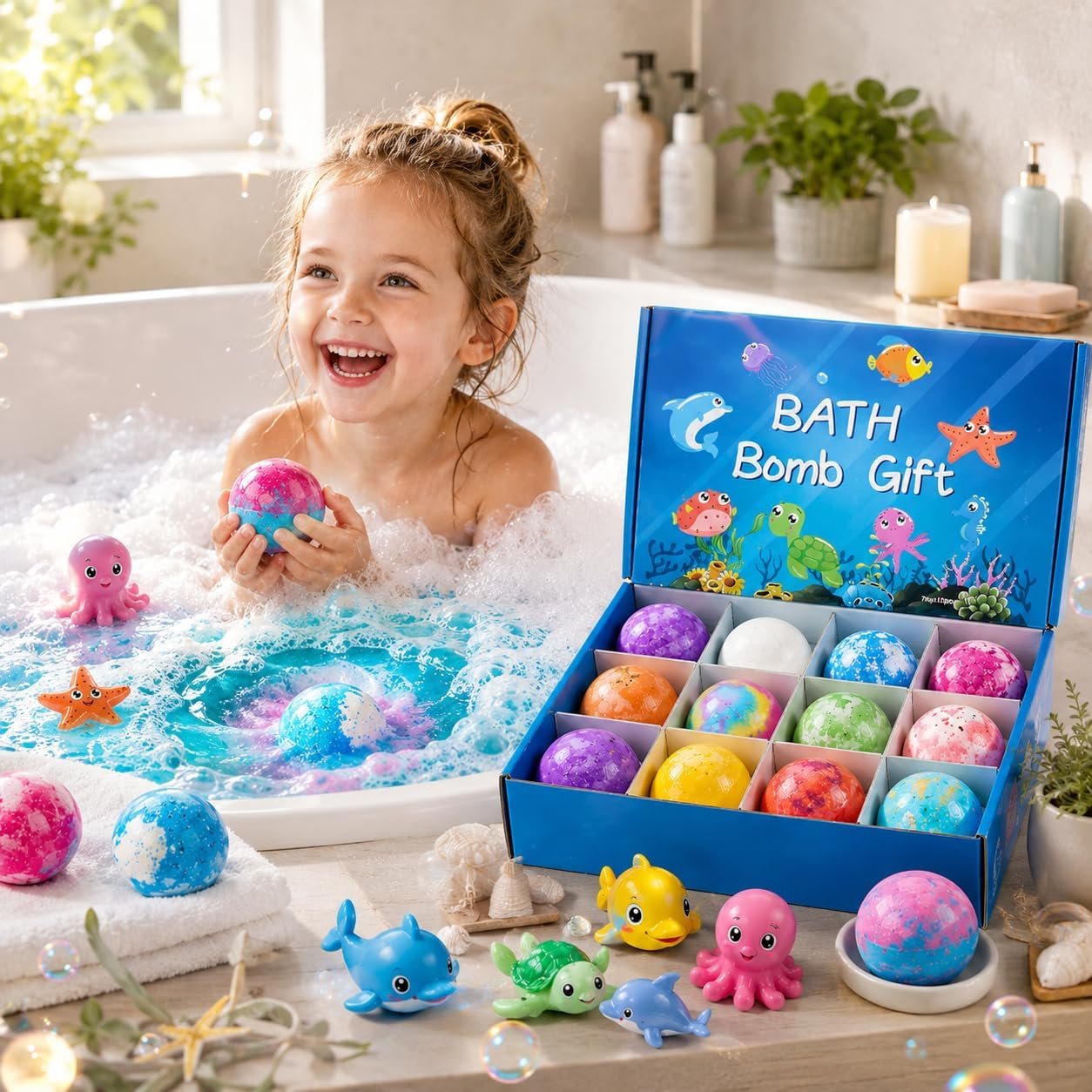 1pcs Bath Bombs for Kids Gift Set, Colorful Bath Bomb with Surprise Gift Inside, Ocean Theme
