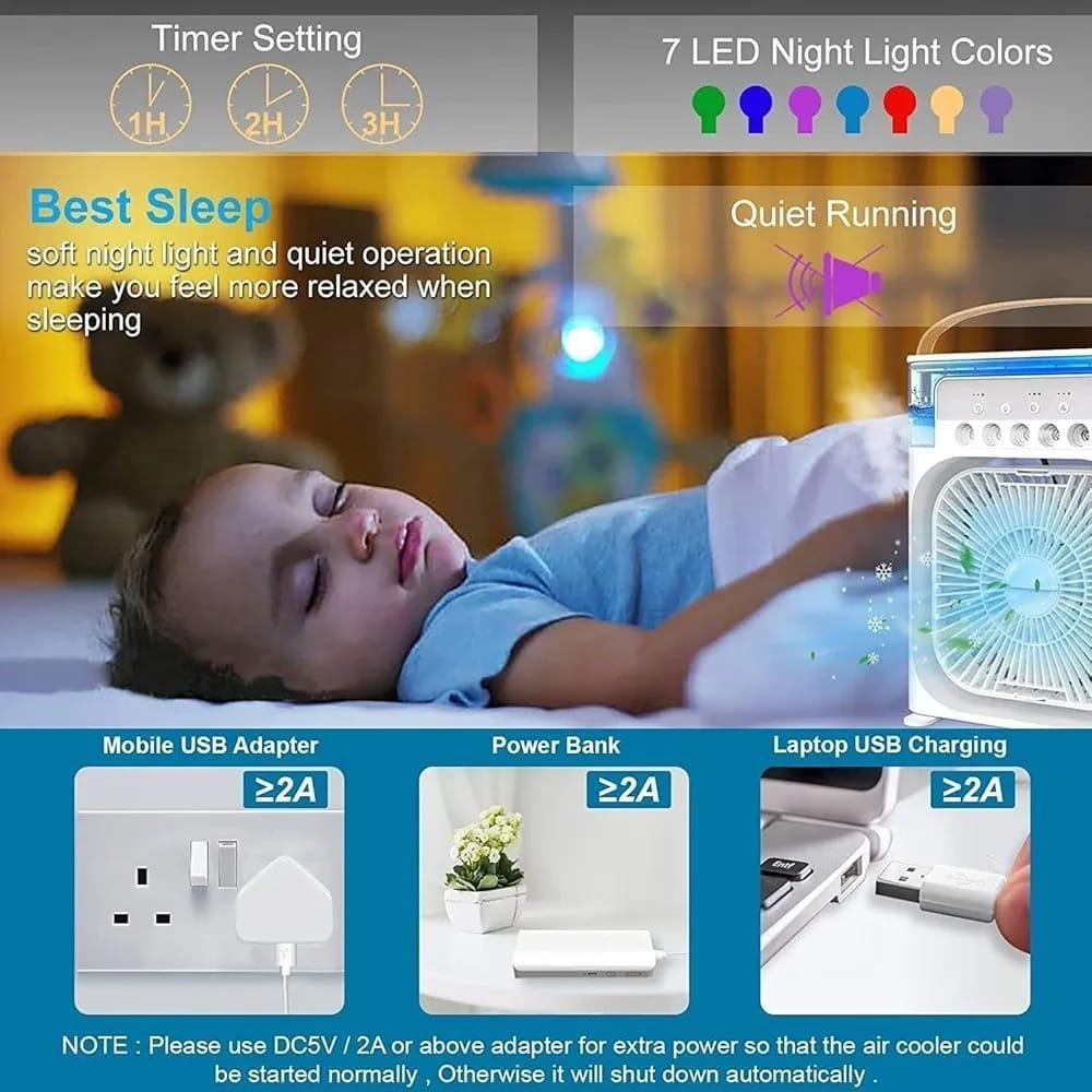Multi-Function Portable Desktop Air Cooler Fan – High-Velocity Cooling with LED Lighting, - Image 6
