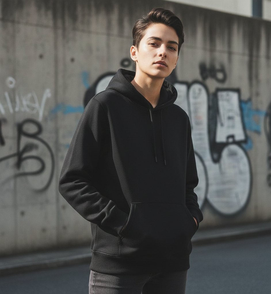 Black Polyester Hoodie – Warm & Soft Unisex (M / L / XL) - Image 4