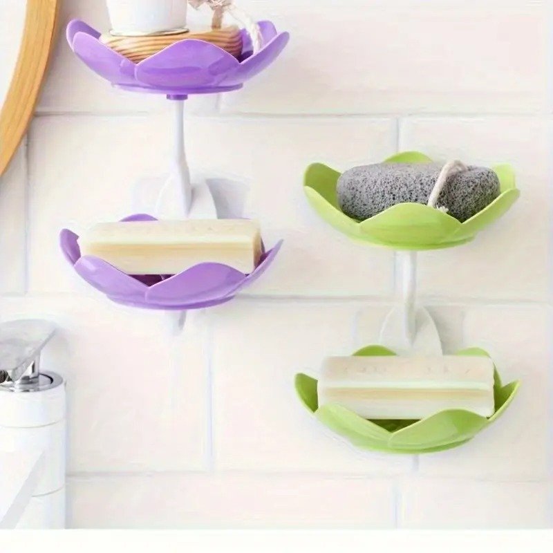 Multicolor Lotus Flower Soap Holder, Double Layer Wall-Mounted, No-Drill with Drainage, (Random Color) - Image 2