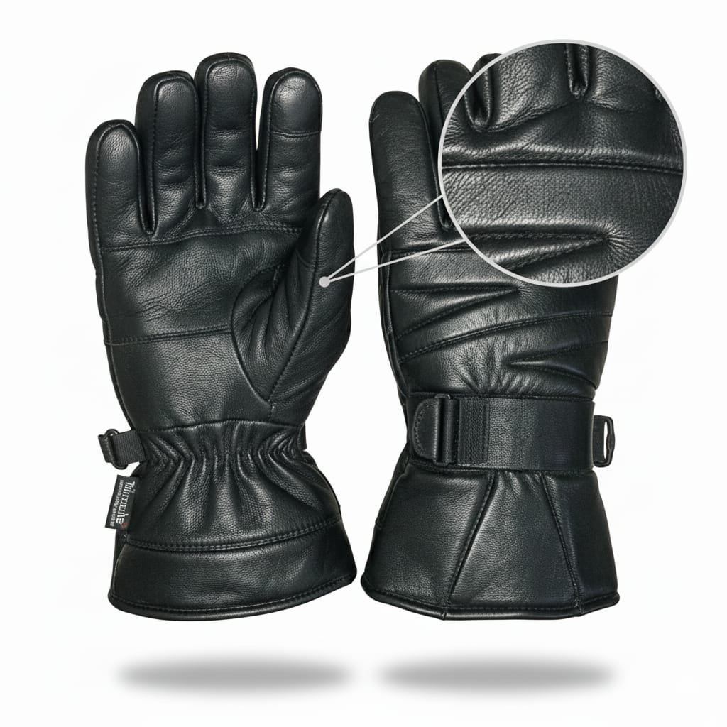 Men's Genuine Sheep Leather Winter Gloves – Black - Image 4