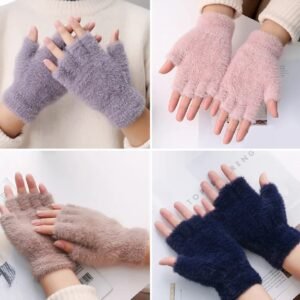 Women's Winter Plush Half-Finger Gloves – 1 Pair
