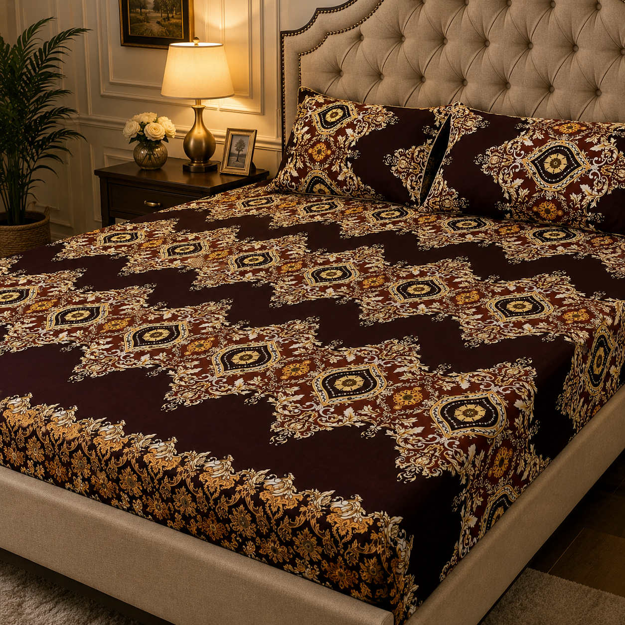 3D Crystal Cotton 3-piece Bedsheet Set - Designed For Bedroom Comfort (AY0010052)