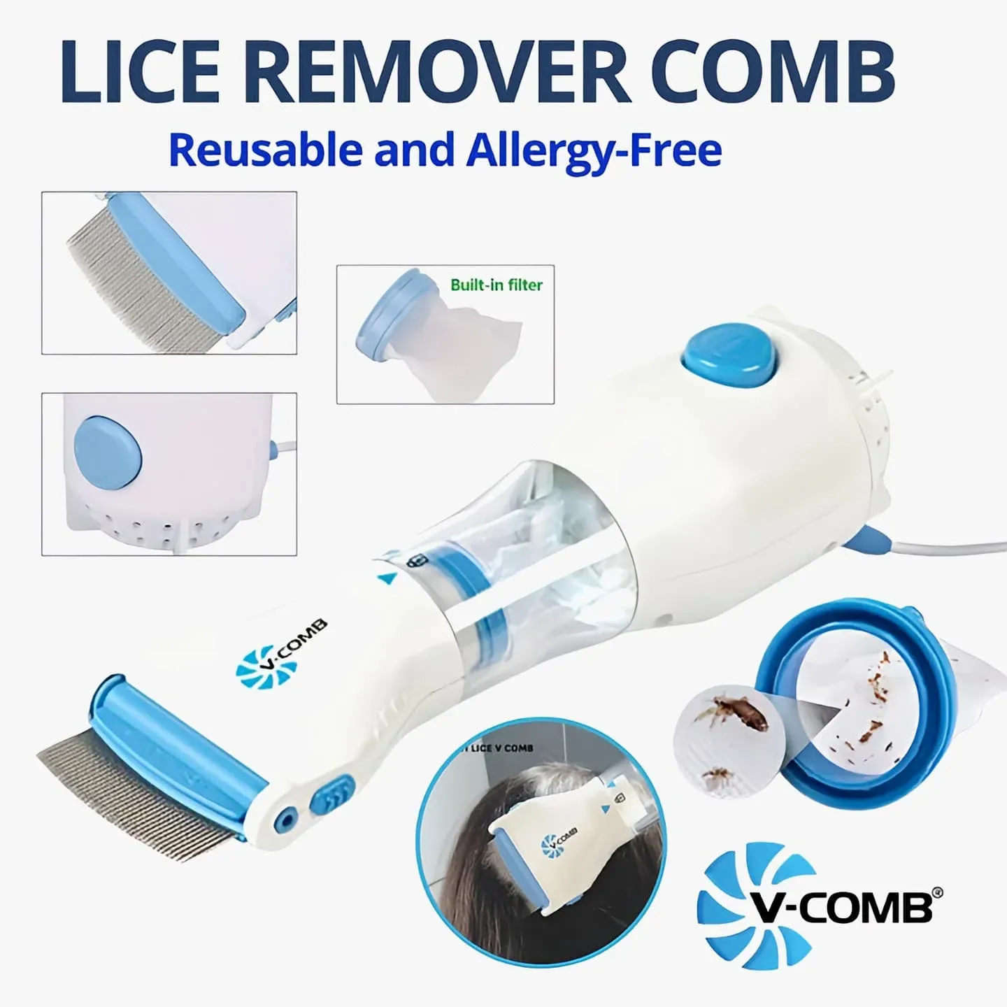 V Comb Electronic Head Lice Removal Machine With 4 Filters Anti Lice Device Safe Effective And Easy To Use - Image 3