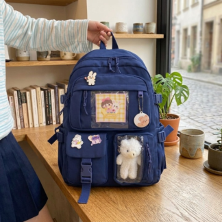 Cute Women Backpack Multi Pocket Canvas School Bag White Student Bag For Teenage Girls