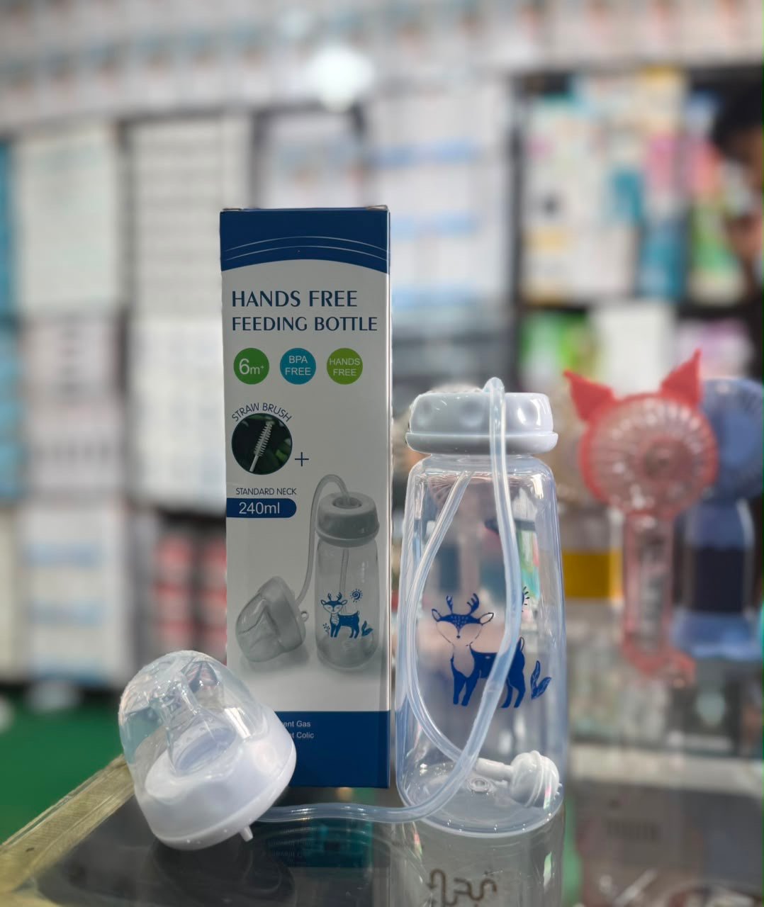 Handsfree Baby Feeding Bottle 240ml with Silicone Tube & Nipple | BPA-Free | Random Color - Image 4