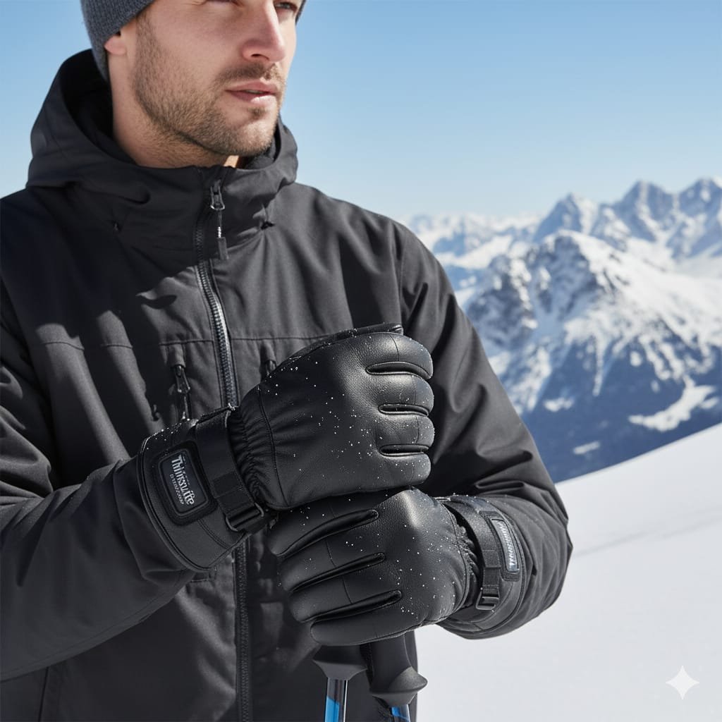 Men's Genuine Sheep Leather Winter Gloves – Black - Image 5