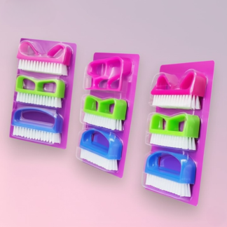 Pack Of 3 Nail Brush Set with Handle – Soft & Durable Bristles for Cleaning Hands, Feet, Nails & Cuticles, Removes Dirt, Grime & Grease, Assorted Colors (Random Color)