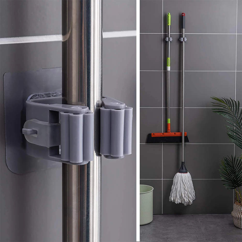 Pack of 3 Mop and Broom Self Adhesive Holder Wall Mount Magic Hanger Organizer Cleaning Tools (Random Color) - Image 5