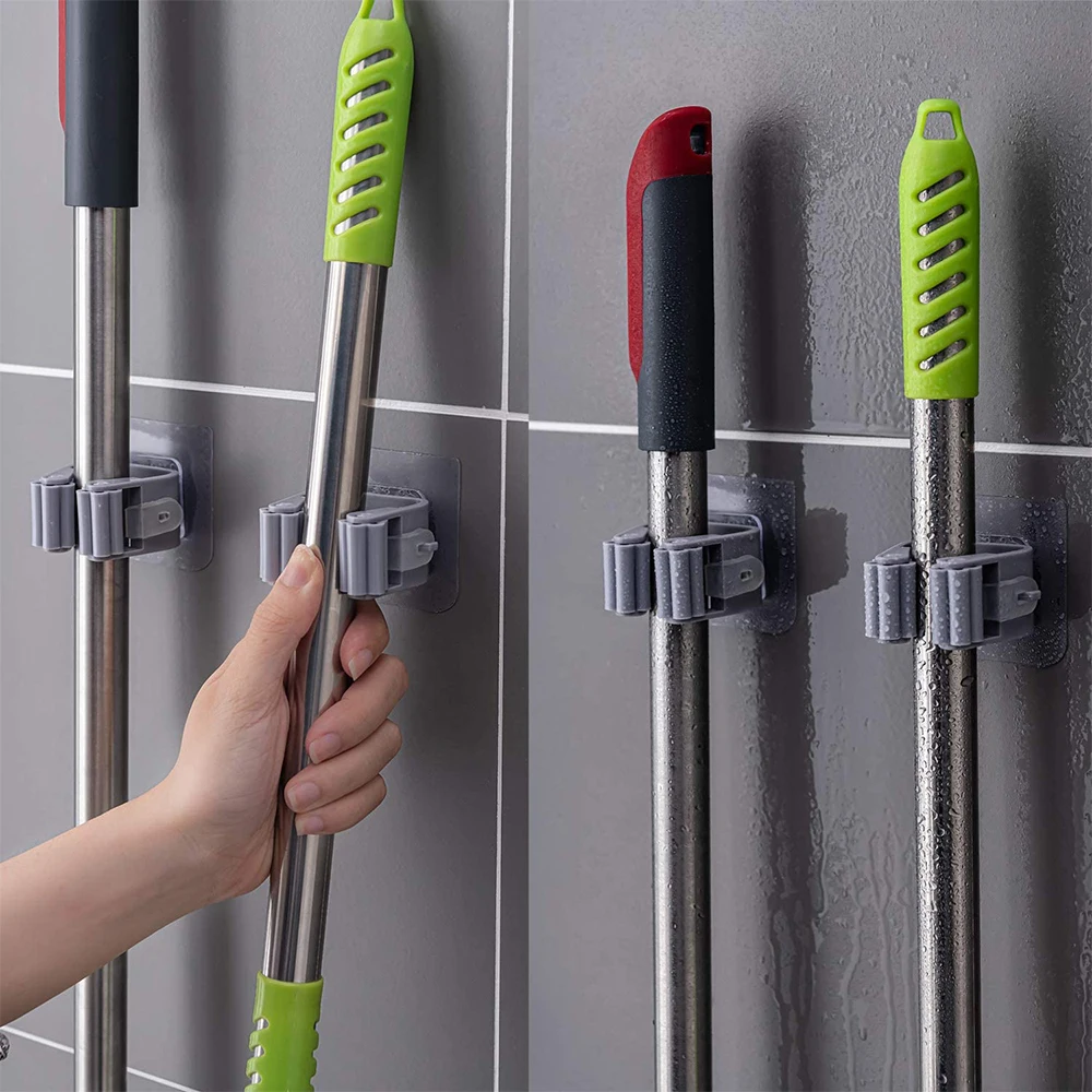 Pack of 3 Mop and Broom Self Adhesive Holder Wall Mount Magic Hanger Organizer Cleaning Tools (Random Color) - Image 6