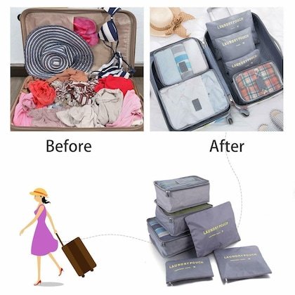 6pcs/Set Travel Storage Bag Portable Luggage Organizer Clothes Tidy Pouch Zip Cube Luggage (Random Color) - Image 4