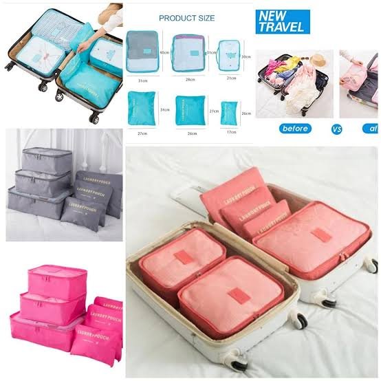 6pcs/Set Travel Storage Bag Portable Luggage Organizer Clothes Tidy Pouch Zip Cube Luggage (Random Color)