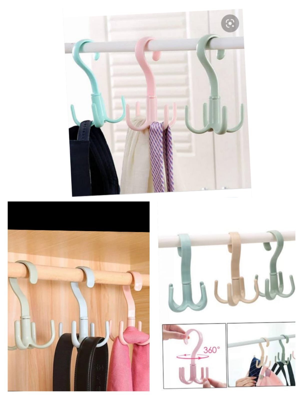 1Pcs Rotatable Hook Wardrobe Bag Rack Organizer Holder for Closet Scarf Belt Shoes Hanging (Random Color)