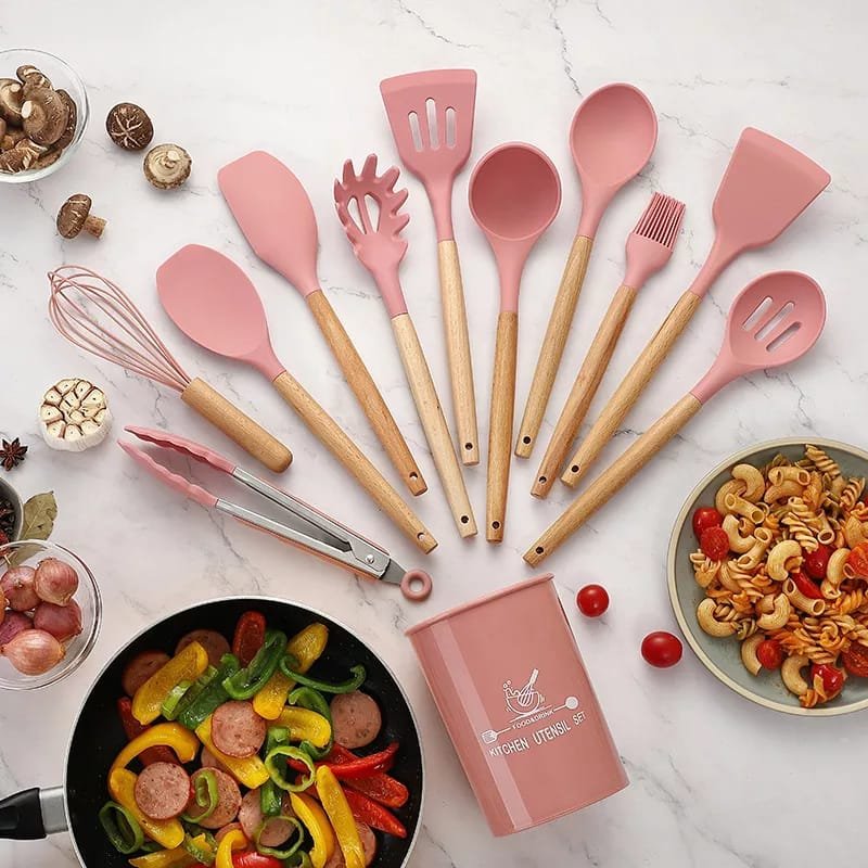 12 Pcs Silicone Cooking Utensils Kitchen Utensil Set (Random Color) - Image 18
