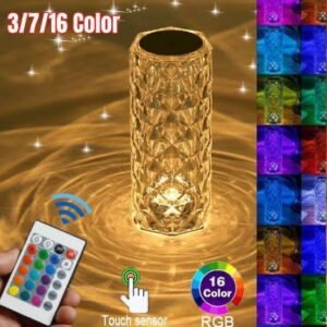 16 Colors Diamond Rose Crystal Touch Lamp Bedside Acrylic Usb Rechargeable Table Lamp - With