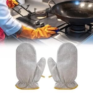 Multipurpose Wire Dishwashing Gloves | Dishwashing Rags for Wet and Dry, Steel Wire Miracle Cleaning Cloth with Glove Shape, Non-Scratch Wire Dish Cloths for Washing Dishes, Kitchen | Anti-heat aluminium gloves