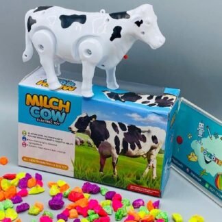 Funny Walking Musical Milch Cow Toy for Kids – Black & White Electric Animal with Lights, Sound & Moving Tail