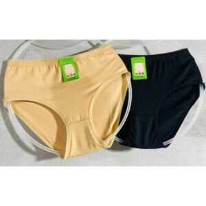 2 Pcs Women’s Cotton Plain Panties – Soft & Comfortable Underwear (Skin, Black | S/M/L)