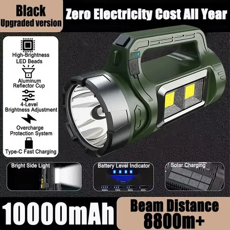 Solar Searchlight flashlight rechargeable heavyduty original flashlight waterproof Search light long range Handheld Flashlight Spotlight Portable Lantern cob light led flashlight heavy duty torch light powerful japan original emergency light torchlight