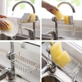 Stainless Steel Sink Faucet Organizer | Kitchen Sink Sponge Holder Rack | Kitchen Darin Rack & Soap Holder (Box Packing)