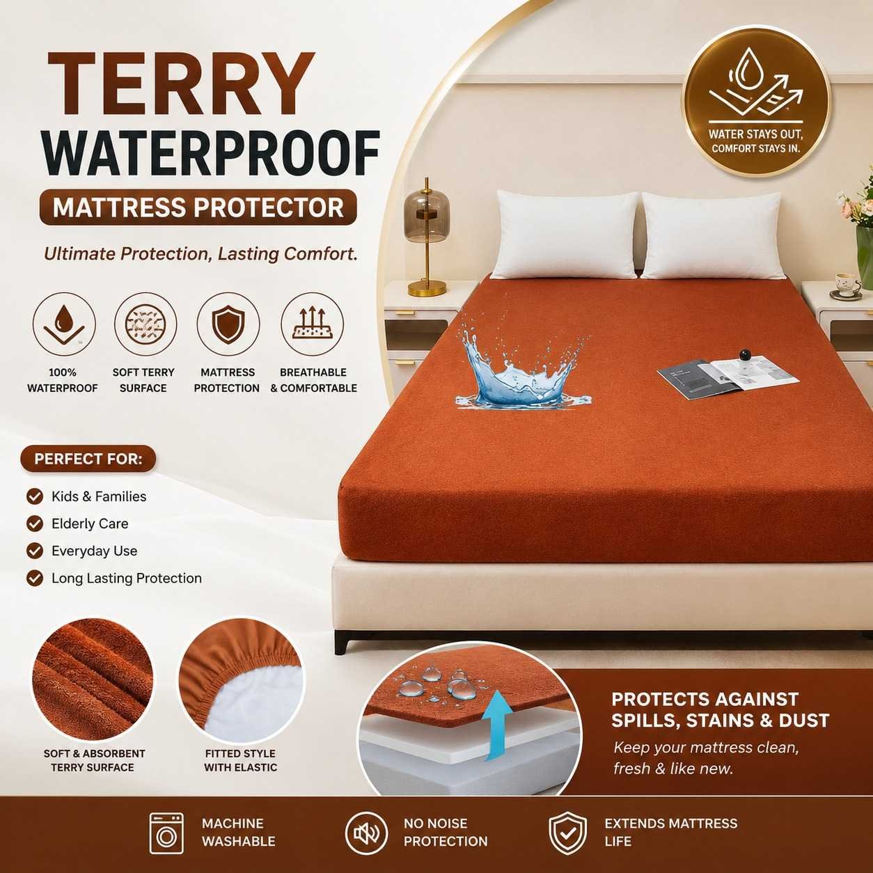 Waterproof Terry Mattress Protector – King Size (72 x 78 Inches, Fits Up To 8" Depth) - Image 2